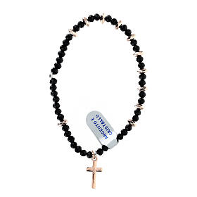 Elastic rosary bracelet hematite black crystal 925 silver 3x6 mm