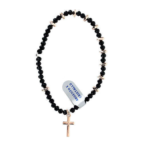 Elastic rosary bracelet hematite black crystal 925 silver 3x6 mm 1