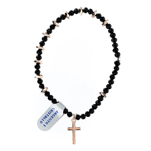 Elastic rosary bracelet hematite black crystal 925 silver 3x6 mm 2