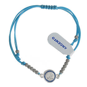 Bracelet cordon bleu ciel argent 925 ange