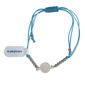 Pulseira corda azul medalha prata 925 anjinho