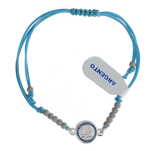 Pulseira corda azul medalha prata 925 anjinho 1