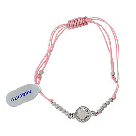 Pink rope bracelet with small angel, 925 silver