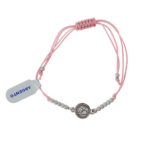 Bracciale rosa argento 925 angelo medaglia cordino 1