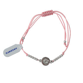 Pulseira corda cor-de-rosa medalha prata 925 anjinho