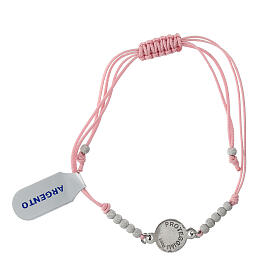 Pulseira corda cor-de-rosa medalha prata 925 anjinho