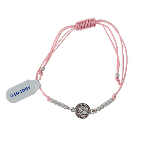 Pulseira corda cor-de-rosa medalha prata 925 anjinho 1