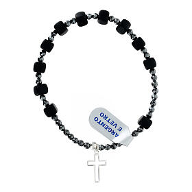 Bracelet with 0.016x0.016 in black frosted glass beads and 925 silver cut-out cross