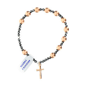 Bracciale argento croce ematite rosé grani 6 mm