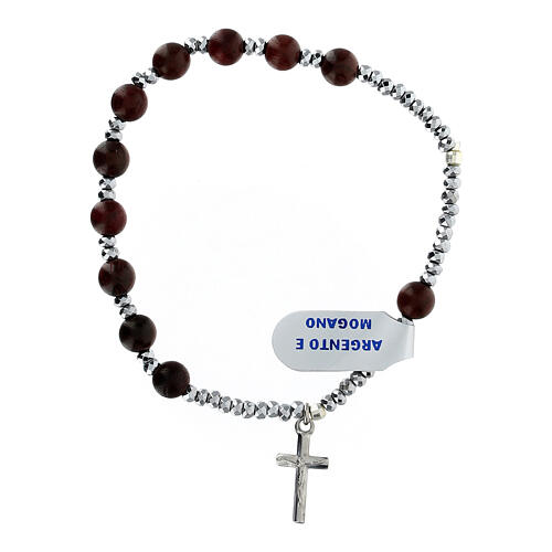 Bracciale decina argento grani legno mogano 6 mm 1
