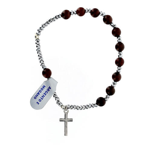 Bracciale decina argento grani legno mogano 6 mm 2