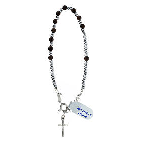 Wooden decade rosary bracelet 3 mm 925 silver cross silver beads