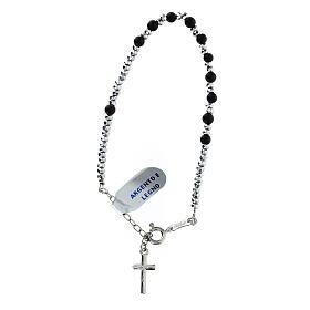 Adjustable wooden rosary bracelet in 925 silver beads 3 mm rhodium plated