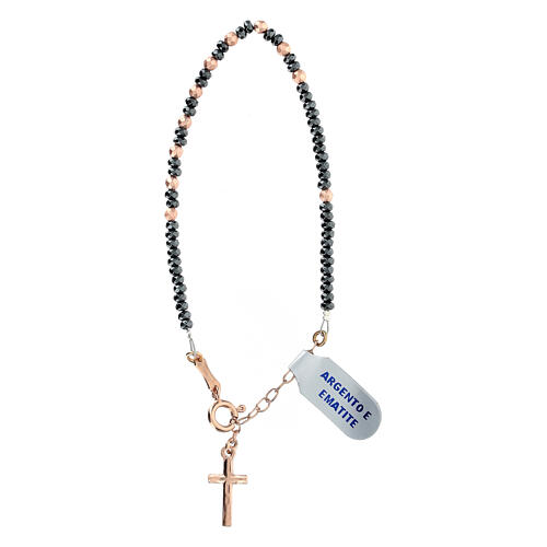 Bracciale rosario argento 925 ematite 3 mm nero rosato crocefisso 2