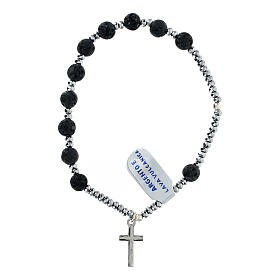 Rosenkranz-Armband aus vulkanischem grauem Lava und 925er Silber Kreuz Hämatit