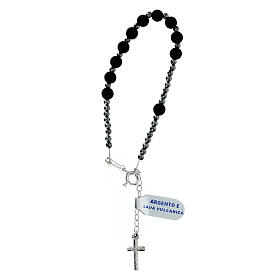 Adjustable rosary bracelet with 925 silver crucifix and volcanic lava beads