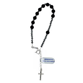 Adjustable rosary bracelet with 925 silver crucifix and volcanic lava beads