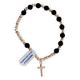 Pulseira terço prata 925 rosê lava volcânica e hematita rosê