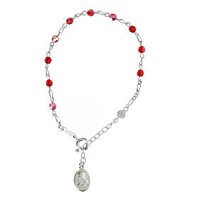 Single decade rosary bracelet of Saint Rita, 925 silver and red crystal