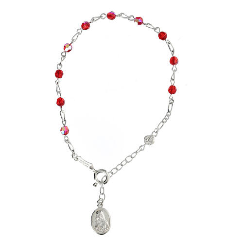 Single decade rosary bracelet of Saint Rita, 925 silver and red crystal 1