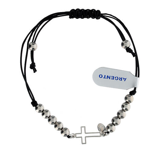 Bracciale cordino argento 925 croce traforata nero 1