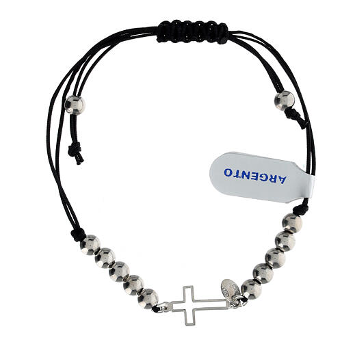 Bracciale cordino argento 925 croce traforata nero 2