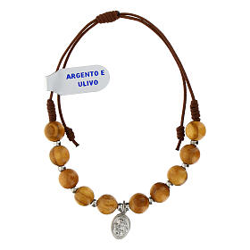 Zehnerarmband Olivenbaum-Perlen braun mit 925er Silbernem Medaille