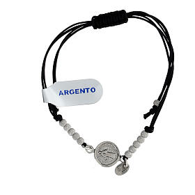 Schwarzes Armband mit Heiligem Benedikt aus 925er Silber