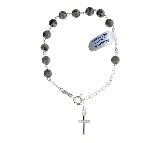 Bracelet chapelet croix argent 925 grains 5 mm agate mexicaine 2