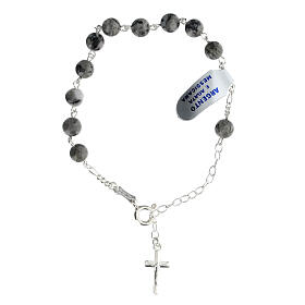 Pulseira terço prata 925 contas ágata mexicana 5 mm