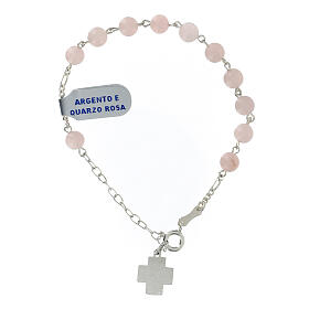 Rosary bracelet of 925 silver with Greek cross and 0.024 in rose quartz beads