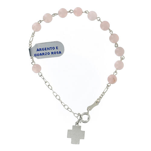 Bracelet dizainier quartz rose 6 mm croix Chi-Rho 2