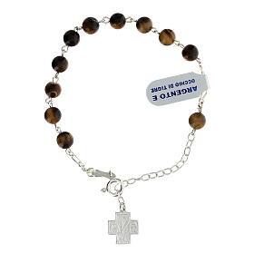 Rosary bracelet of 925 silver with Greek cross and 0.024 in tiger's eye beads
