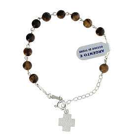 Rosary bracelet of 925 silver with Greek cross and 0.024 in tiger's eye beads