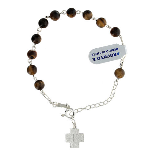 Rosary bracelet of 925 silver with Greek cross and 0.024 in tiger's eye beads 1