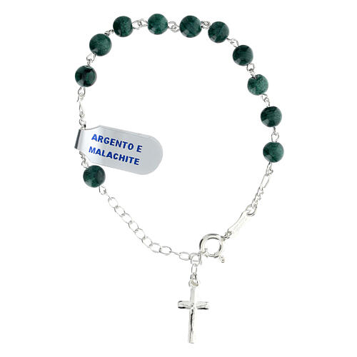 Bracelet malachite verte crucifix argent 925 1