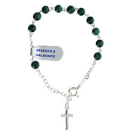 Decade rosary bracelet green malachite silver crucifix