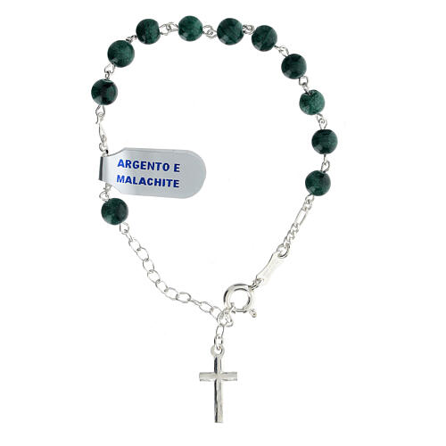 Decade rosary bracelet green malachite silver crucifix 2