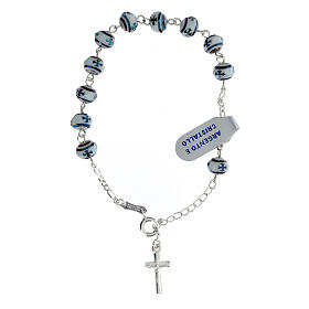 Bracciale decina grani blu bianco croce xp argento