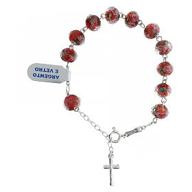 Rosary bracelet of 925 silver with 0.03x0.04 in red lampwork beads