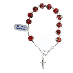 Rosary bracelet of 925 silver with 0.03x0.04 in red lampwork beads