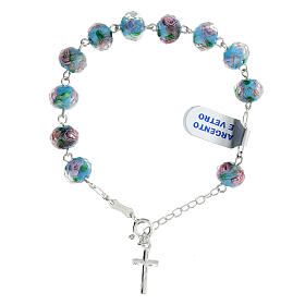 Pulsera vidrio 8x10 mm rosario plata 925 azul