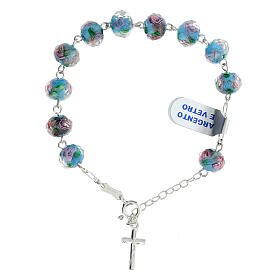 Bracciale vetro 8x10 mm rosario argento 925 azzurro