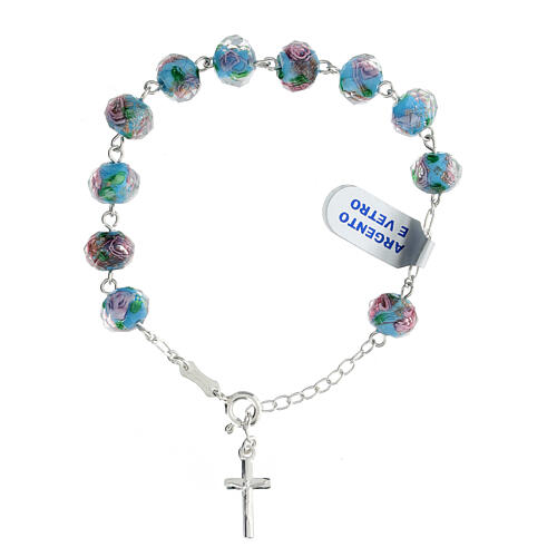 Glass rosary bracelet 8x10 mm light blue 925 silver  1