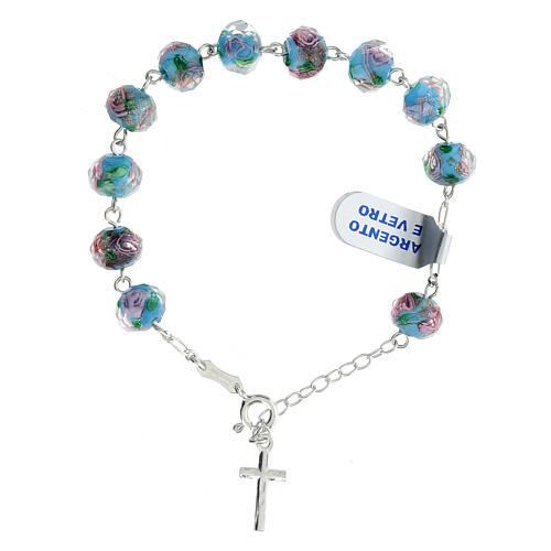 Glass rosary bracelet 8x10 mm light blue 925 silver  2