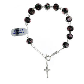 Bracciale nero roselline perle a lume decina argento