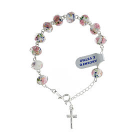 Pulsera perlas vidrio rosario blanco plata 925