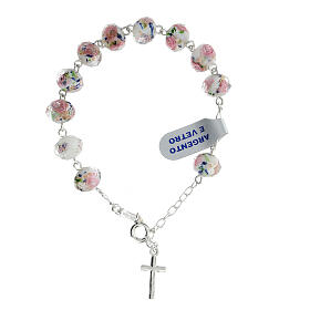 Pulsera perlas vidrio rosario blanco plata 925