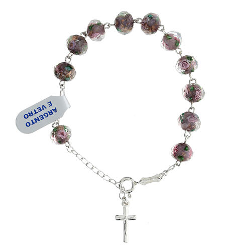 Rosary bracelet of 925 silver with 0.03x0.04 in lilac lampwork beads 1