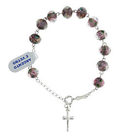 Decade rosary bracelet in 925 silver glass roses 8x10 mm